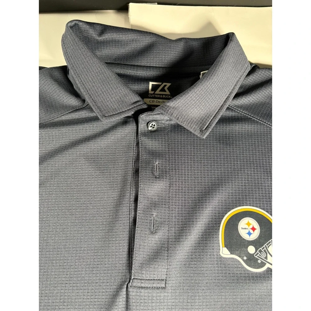 Cutter & Buck CB DryTec Pittsburgh Steelers Polo Shirt Mens Medium Gray NFL - Picture 4 of 7